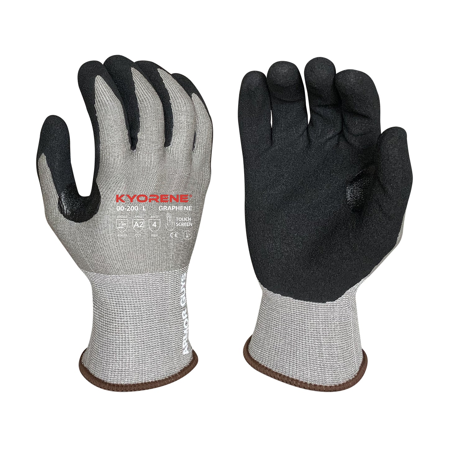 15g Gray Kyorene® Liner With Black HCT® Micro Foam Nitrile Palm Coating And Reinforced Thumb Crotch, ANSI A2