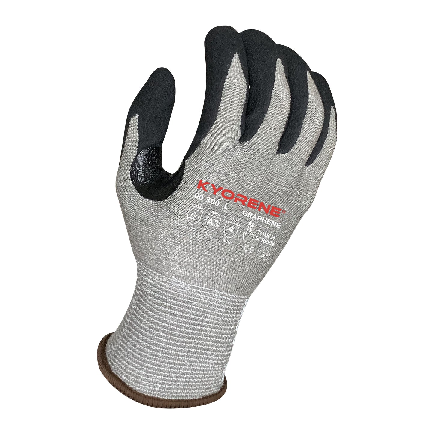 13g Gray Kyorene® Liner With Black HCT® Micro Foam Nitrile Palm Coating And Reinforced Thumb Crotch, ANSI A3