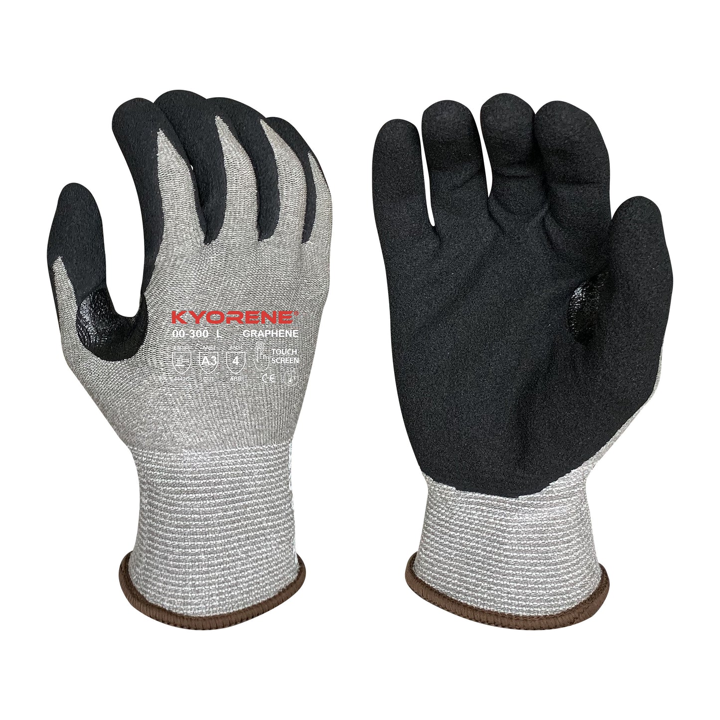 13g Gray Kyorene® Liner With Black HCT® Micro Foam Nitrile Palm Coating And Reinforced Thumb Crotch, ANSI A3