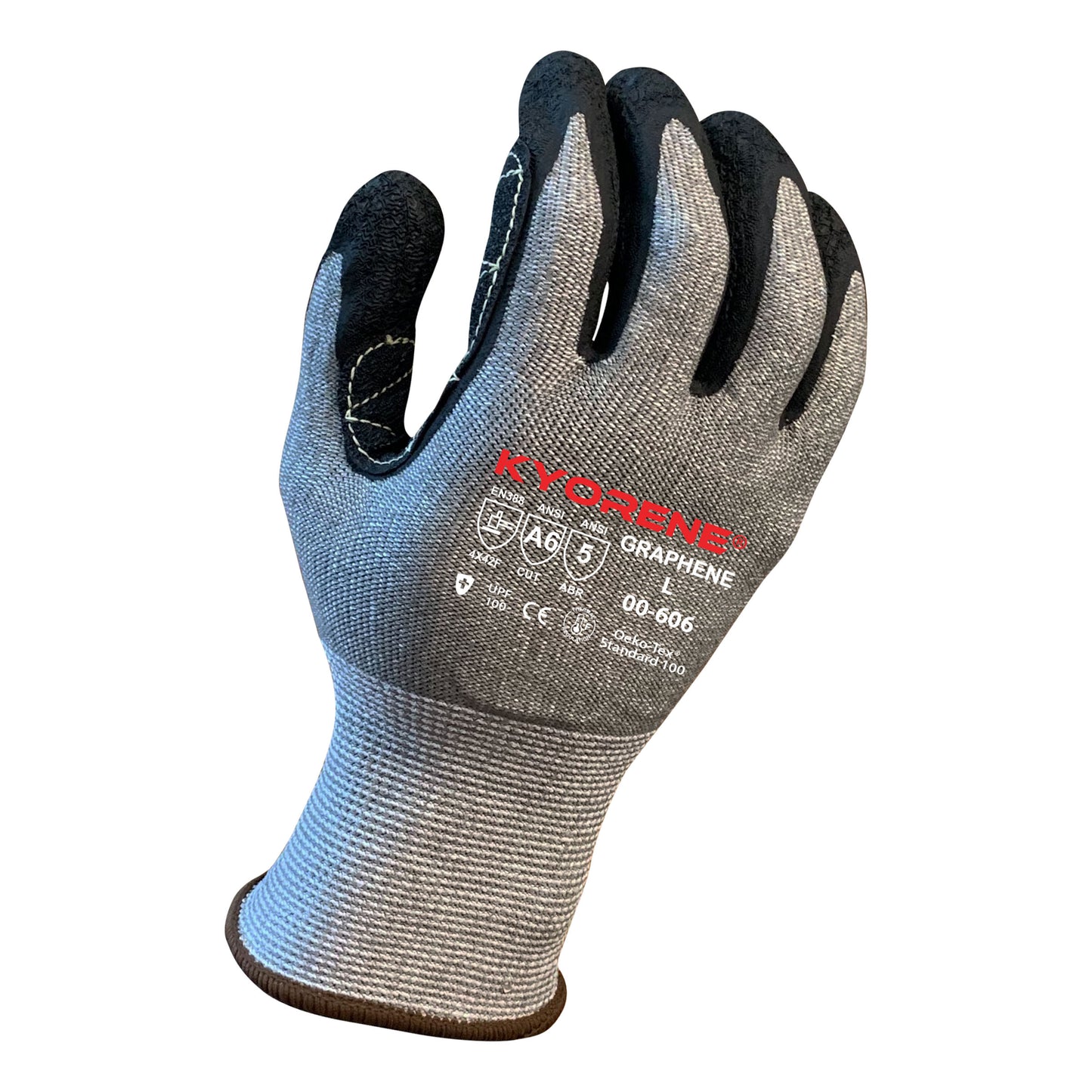 13g Gray Kyorene® Liner With Black Crinkle Latex Palm Coating, Thumb Crotch Reinforcement, ANSI A6