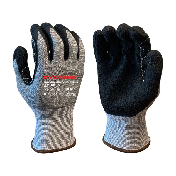 13g Gray Kyorene® Liner With Black Crinkle Latex Palm Coating, Thumb Crotch Reinforcement, ANSI A6