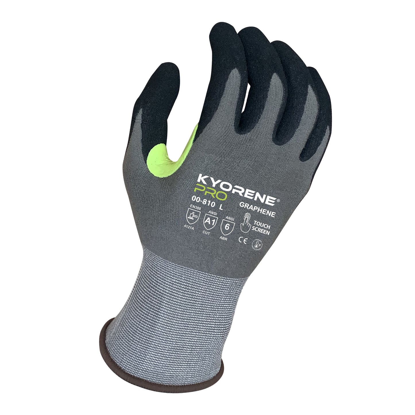 18g Gray Kyorene Pro® Liner With Black HCT® Micro Foam Nitrile Palm Coating,  Hi Vis Thumb Croth Reinforcement, Touch Screen