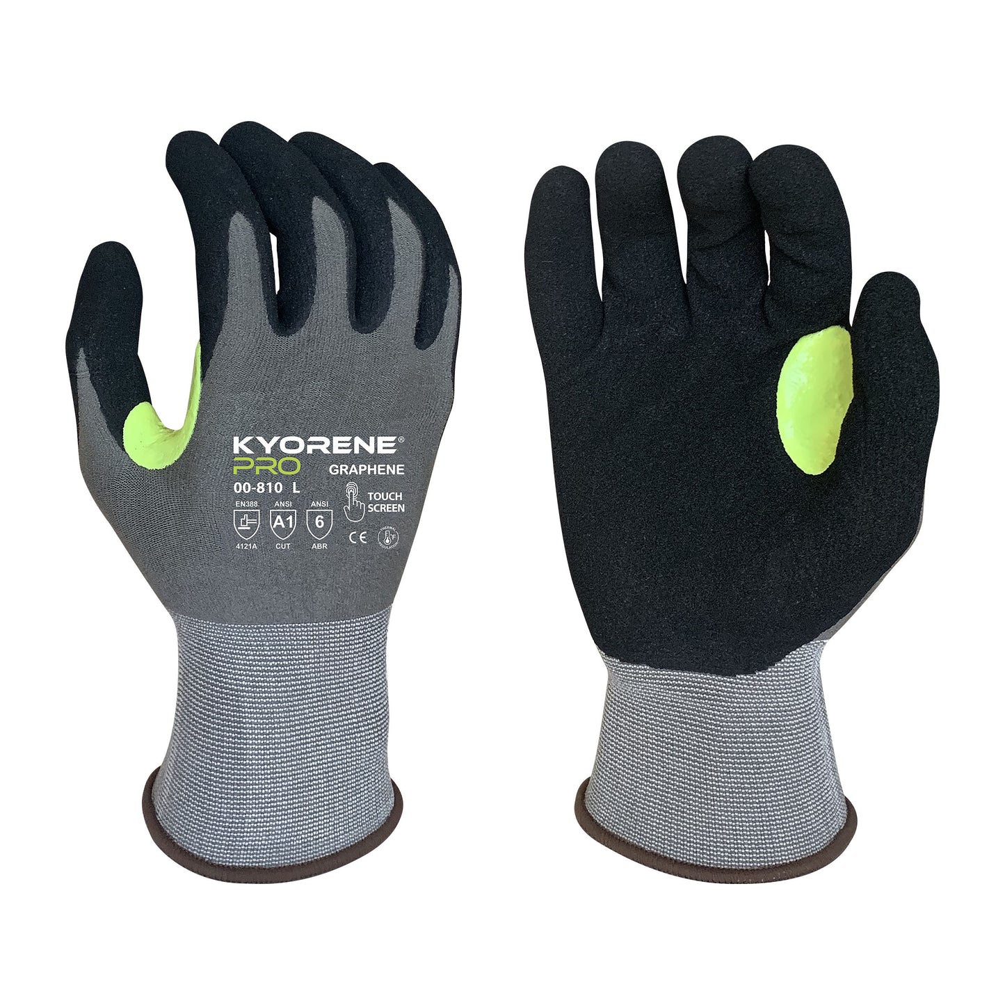 18g Gray Kyorene Pro® Liner With Black HCT® Micro Foam Nitrile Palm Coating,  Hi Vis Thumb Croth Reinforcement, Touch Screen