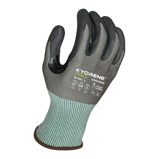 18g Gray Kyorene Pro® Liner With Black Nano-Foam Nitrile Palm Coating, Thumbcrotch Reinforcement, ANSI A4