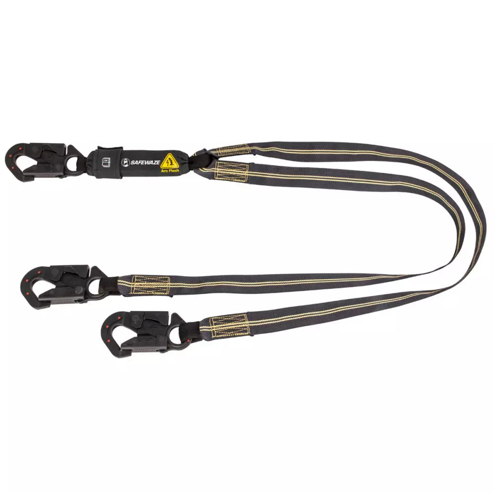 Arc Flash 6′ Energy Absorbing Lanyard: Aramid, Dual Leg, Dielectric Snap Hooks