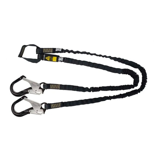 Arc Flash 6′ Internal Energy Absorbing Lanyard: Aramid, Dual Leg, Soft Loop, Alu Rebar Hook