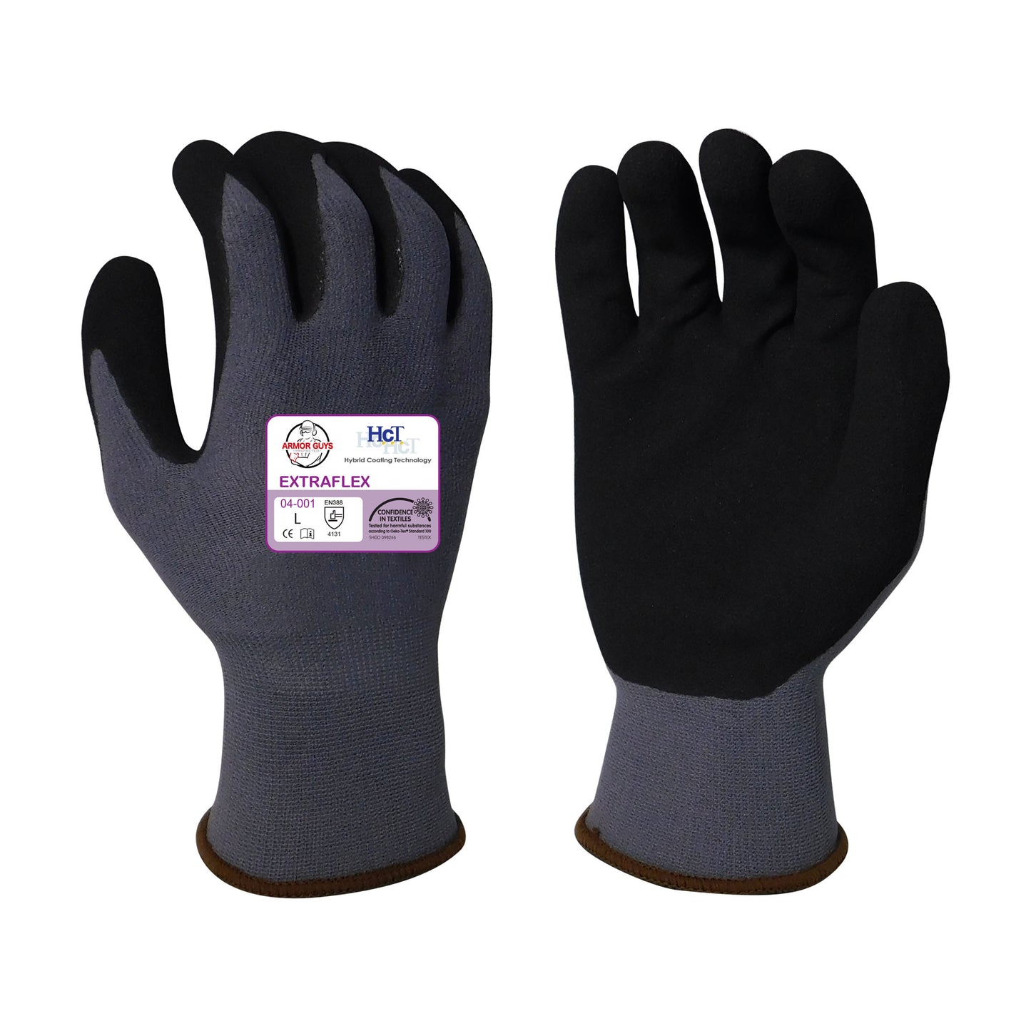 15g ExtraFlex® Gray Nylon Liner With Black HCT® Micro Foam Nitrile Palm Coating