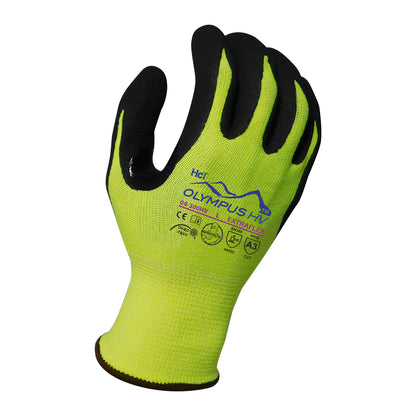 13g ExtraFlex® Cut Resistant Hi-Vis Yellow Engineered Liner With Black HCT® Micro Foam Nitrile Palm Coating And Nitrile Reinforced Thumb Crotch, ANSI A3