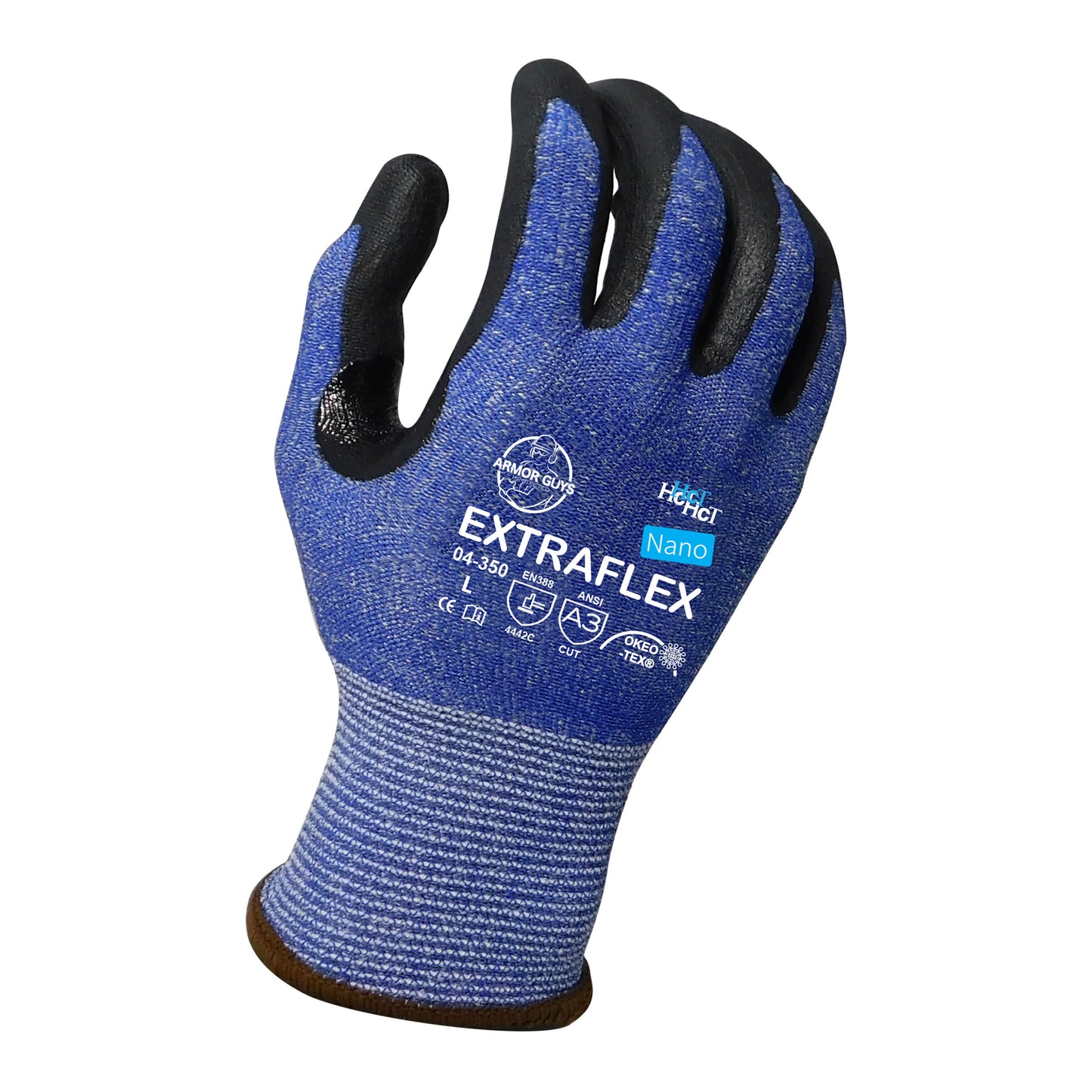 13g ExtraFlex® Cut Resistant Dark Blue Engineered Liner With Black HCT® Nano Foam Nitrile Palm Coating And Nitrile Reinforced Thumb Crotch, ANSI A3