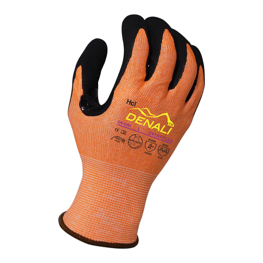 13g ExtraFlex® Cut Resistant Orange Engineered Liner With Black HCT® Micro Foam Nitrile Palm Coating And Nitrile Reinforced Thumb Crotch, ANSI A4