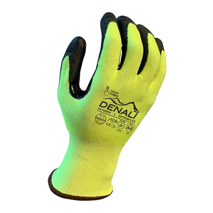 15g ExtraFlex® Cut Resistant Hi-Vis Engineered Liner, Black PU Palm Coated, Nitrile Reinforced Thumb Crotch, Touchscreen, ANSI 4