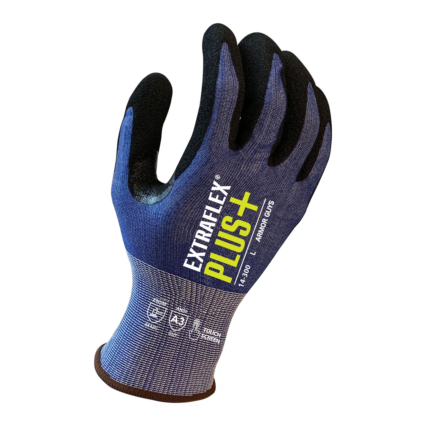 18 Gauge, ExtraFlex Plus® Dark Blue Engineered Liner With Black HCT® Micro Foam Nitrile Palm Coating, Thumb Crotch Reinforcement, Touch Screen, ANSI 3