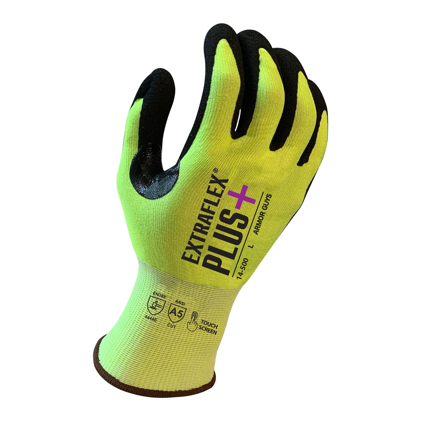 15 Gauge, ExtraFlex Plus® Hivis Engineered Liner With Black HCT® Micro Foam Nitrile Palm Coating, Thumb Croth Reinforcement, Touch Screen, ANSI 5