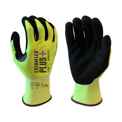 15 Gauge, ExtraFlex Plus® Hivis Engineered Liner With Black HCT® Micro Foam Nitrile Palm Coating, Thumb Croth Reinforcement, Touch Screen, ANSI 5