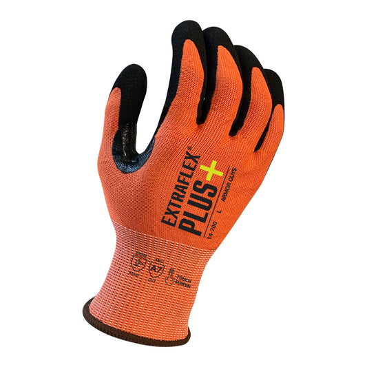 15 Gauge, ExtraFlex Plus® Orange Engineered Liner With Black HCT® Micro Foam Nitrile Palm Coating, Thumb Croth Reinforcement, Touch Screen, ANSI 7