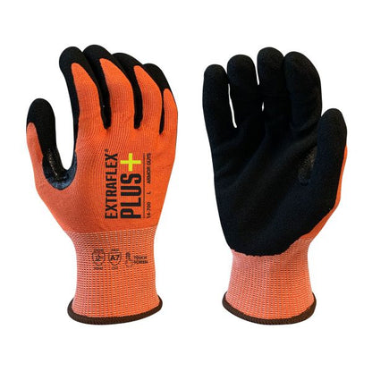 15 Gauge, ExtraFlex Plus® Orange Engineered Liner With Black HCT® Micro Foam Nitrile Palm Coating, Thumb Croth Reinforcement, Touch Screen, ANSI 7