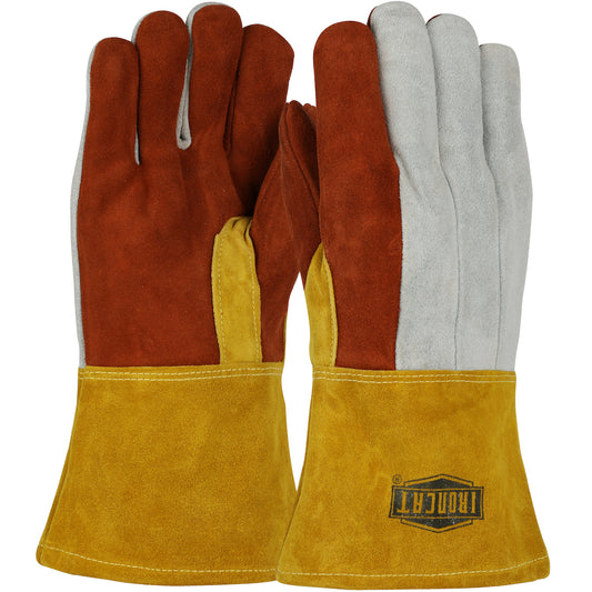 Ironcat® - Premium Heavy Split Cowhide 14" Foundry Glove with Cotton Lining and DuPont™ Kevlar® Stitching - Leather Gauntlet Cuff