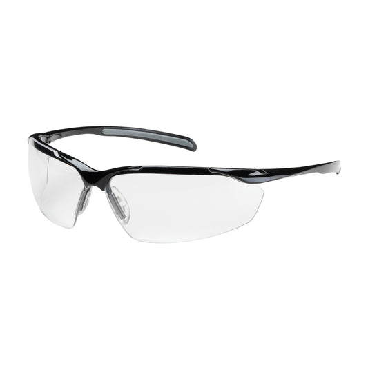 Semi-Rimless Safety Glasses with Gloss Black Frame, Clear Lens and Anti-Scratch / Anti-Reflective Coating