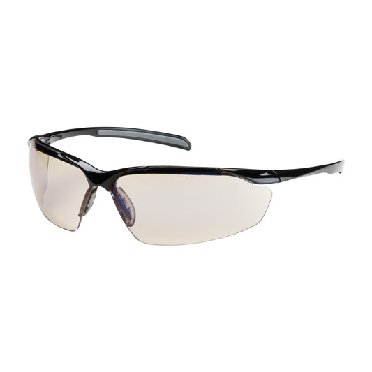 Semi-Rimless Safety Glasses with Gloss Black Frame, I/O Blue Lens and Anti-Scratch / Anti-Fog Coating