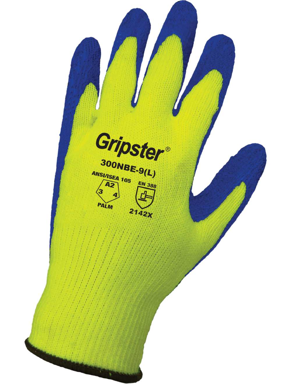 Gripster® High-Visibility Etched Rubber-Coated Polyester Gloves with Cut, Abrasion, and Puncture Resistance - 300NBE