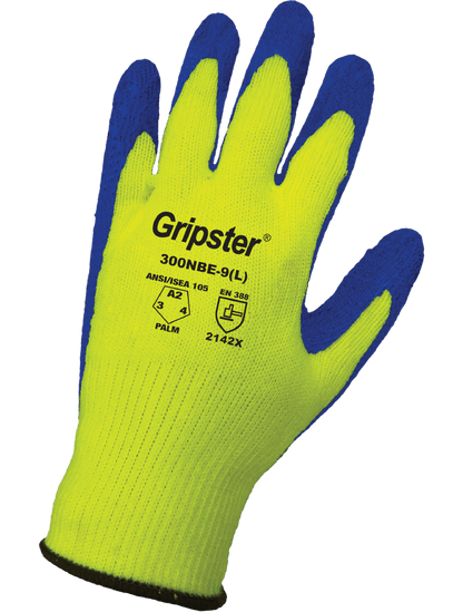 Gripster® High-Visibility Etched Rubber-Coated Polyester Gloves with Cut, Abrasion, and Puncture Resistance - 300NBE