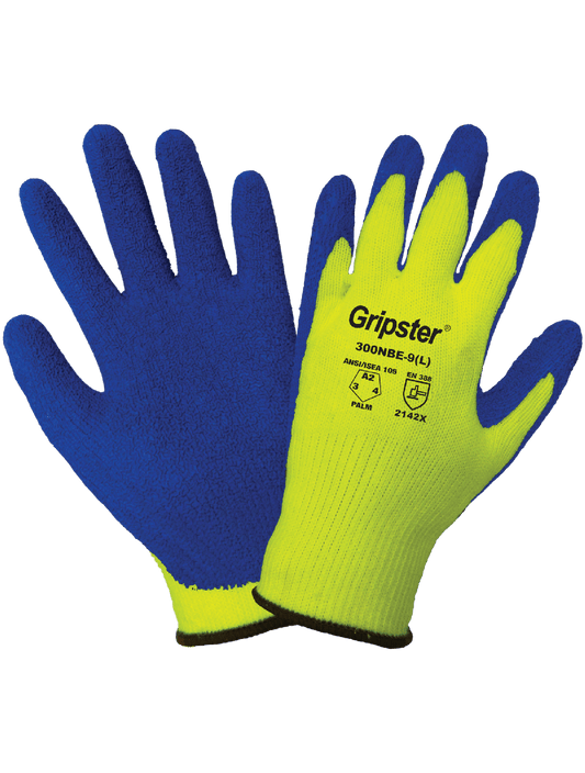 Gripster® High-Visibility Etched Rubber-Coated Polyester Gloves with Cut, Abrasion, and Puncture Resistance - 300NBE