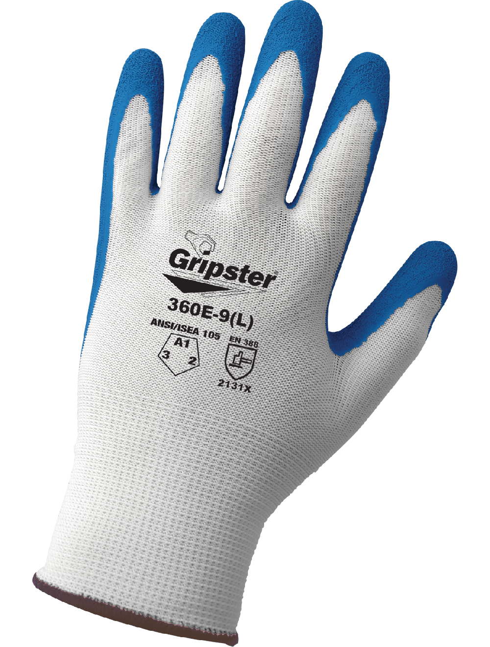 Gripster® General Purpose Cut, Abrasion, and Puncture Resistant Gloves, 13-Gauge White Polyester with a Blue Etched Rubber Coating - 360E