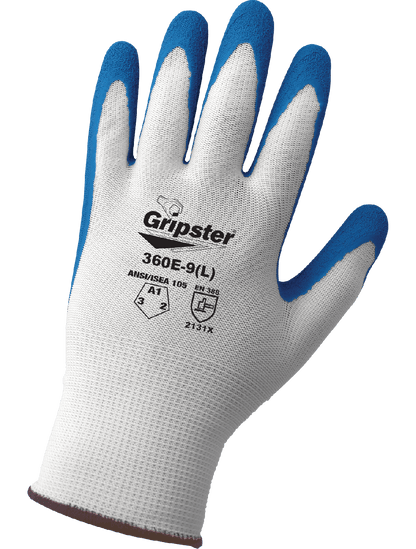 Gripster® General Purpose Cut, Abrasion, and Puncture Resistant Gloves, 13-Gauge White Polyester with a Blue Etched Rubber Coating - 360E