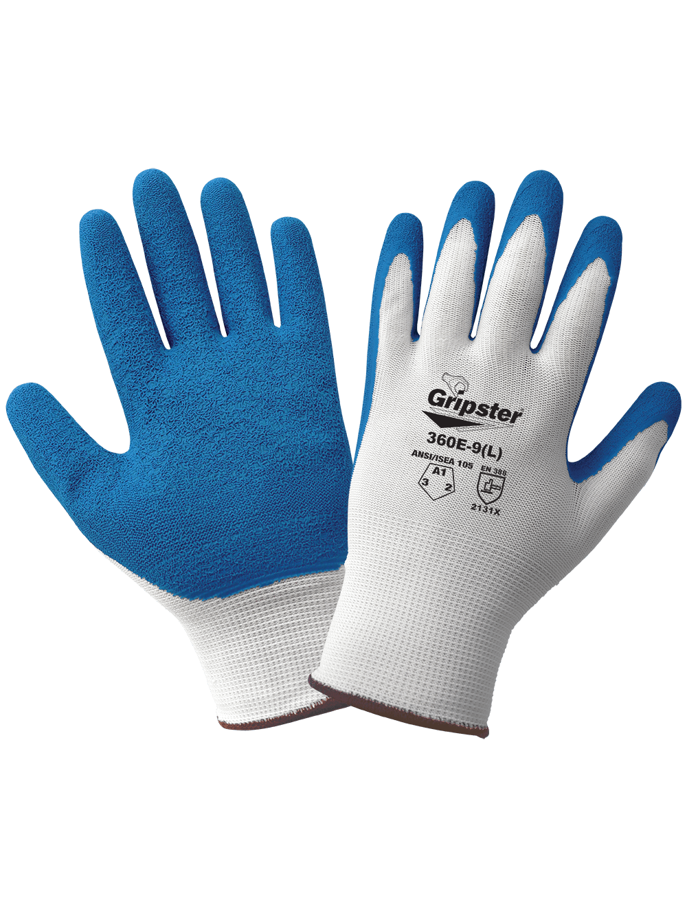 Gripster® General Purpose Cut, Abrasion, and Puncture Resistant Gloves, 13-Gauge White Polyester with a Blue Etched Rubber Coating - 360E