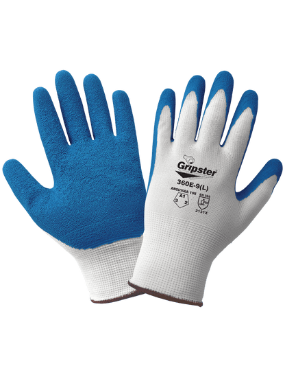 Gripster® General Purpose Cut, Abrasion, and Puncture Resistant Gloves, 13-Gauge White Polyester with a Blue Etched Rubber Coating - 360E