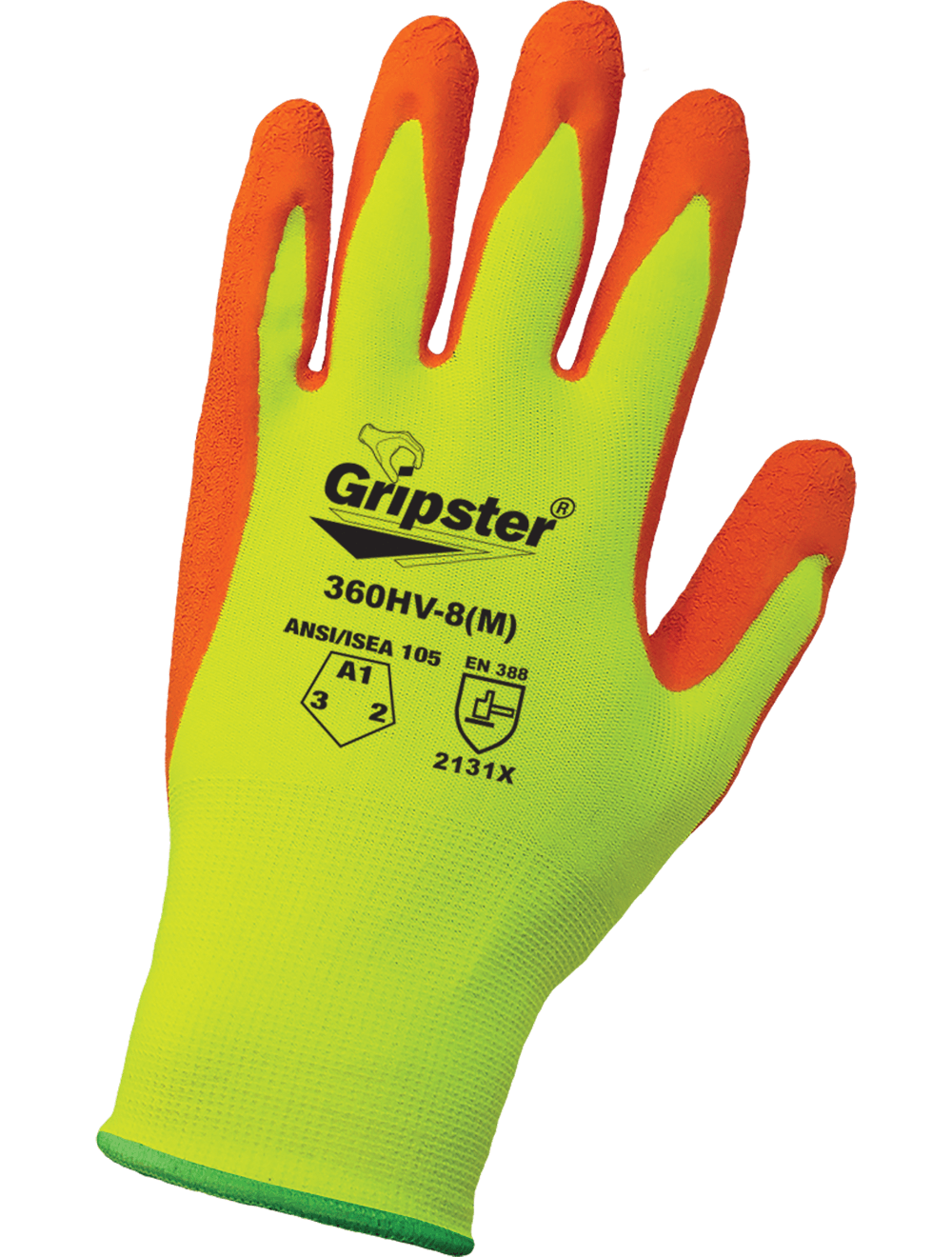 Gripster® Orange Etched Rubber Coated High-Visibility Lightweight Gloves with Cut, Abrasion, and Puncture Protection - 360HV