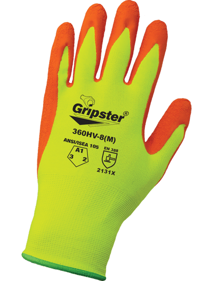 Gripster® Orange Etched Rubber Coated High-Visibility Lightweight Gloves with Cut, Abrasion, and Puncture Protection - 360HV