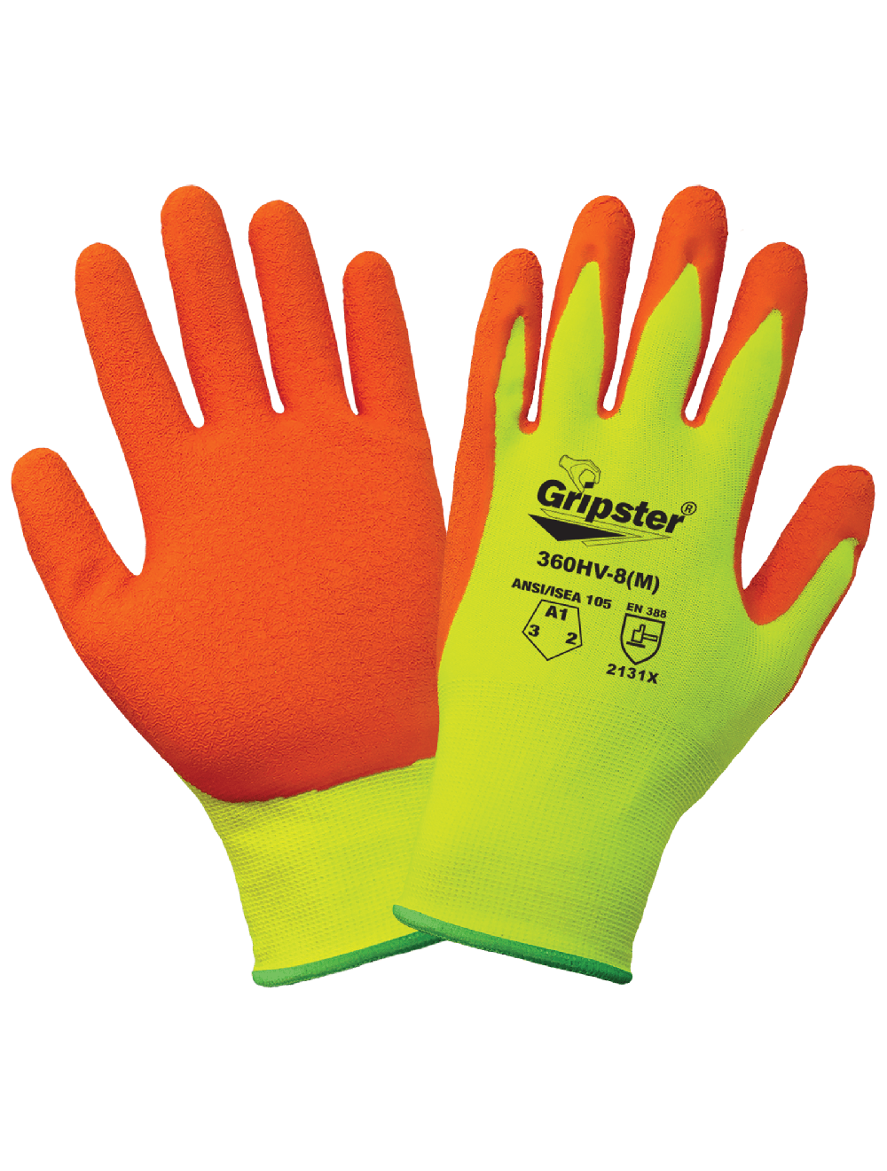 Gripster® Orange Etched Rubber Coated High-Visibility Lightweight Gloves with Cut, Abrasion, and Puncture Protection - 360HV