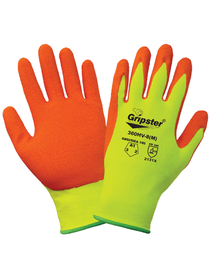 Gripster® Orange Etched Rubber Coated High-Visibility Lightweight Gloves with Cut, Abrasion, and Puncture Protection - 360HV