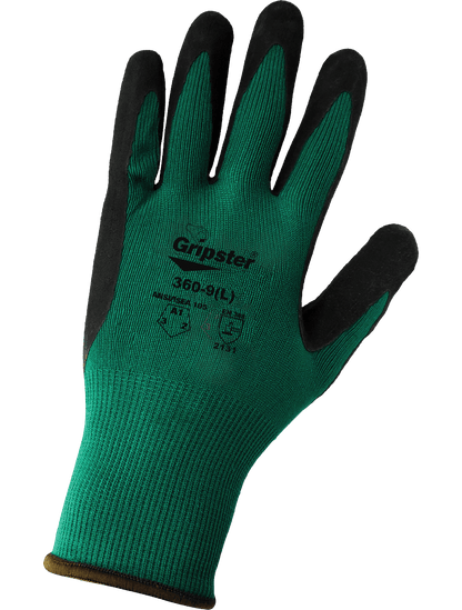 Gripster® Black Foam Rubber Coated Flexible Nylon Multi-Purpose Gloves with Cut, Abrasion, and Puncture Resistance - 360