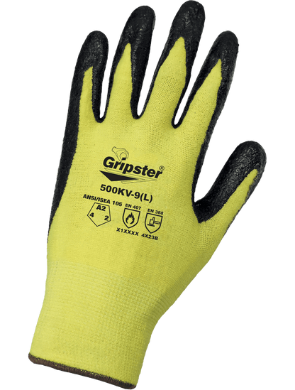 Gripster® Yellow Aramid Fiber Nitrile Coated Gloves with Cut, Abrasion, and Puncture Resistance - 500KV