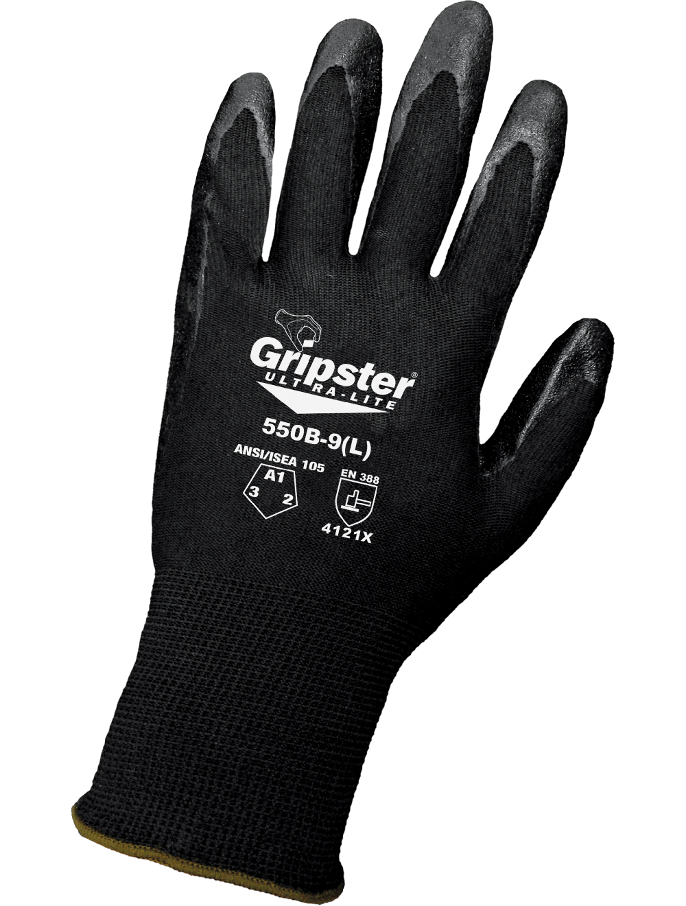 Gripster® Ultra-Lite Black Foam Nitrile Coated Nylon Gloves with Cut, Abrasion, and Puncture Resistance - 550B