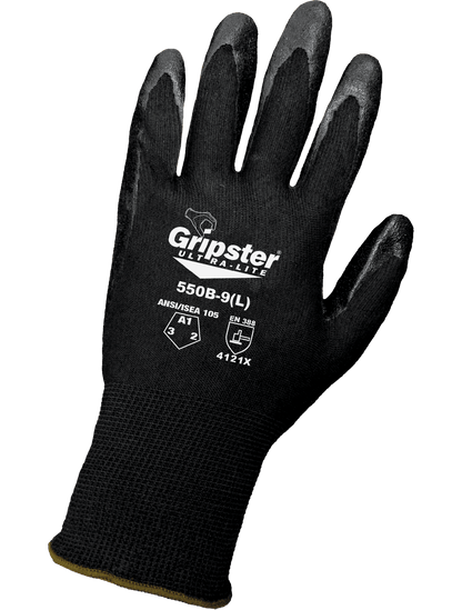 Gripster® Ultra-Lite Black Foam Nitrile Coated Nylon Gloves with Cut, Abrasion, and Puncture Resistance - 550B