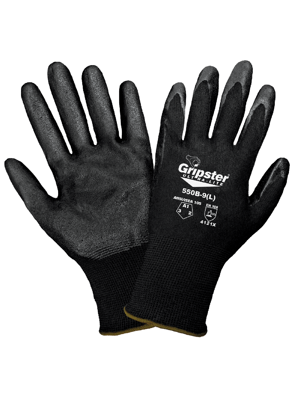 Gripster® Ultra-Lite Black Foam Nitrile Coated Nylon Gloves with Cut, Abrasion, and Puncture Resistance - 550B