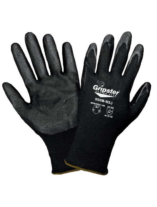 Gripster® Ultra-Lite Black Foam Nitrile Coated Nylon Gloves with Cut, Abrasion, and Puncture Resistance - 550B