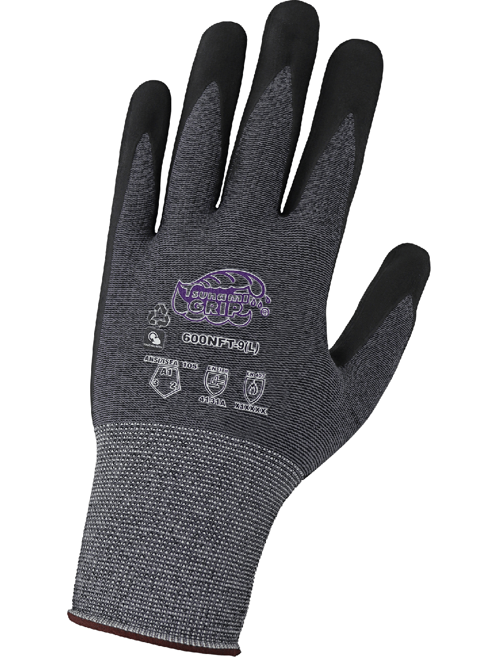 Tsunami Grip® Lightweight, Seamless, New Foam Technology Palm Coated, rPET Recycled Gloves with Cut, Abrasion, and Puncture Resistance - 600NFT