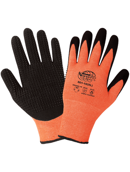 Tsunami Grip® Anti-Static/Electrostatic Compliant High-Visibility Nitrile Dotted Gloves with Cut, Heat, Abrasion, and Puncture Protection - 801