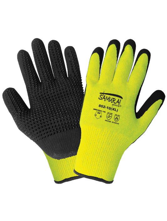 Samurai Glove® Anti-Static/Electrostatic Compliant, Nitrile Coated, Dotted, High-Visibility Gloves with Cut, Abrasion, Puncture, and Heat Resistance - 802