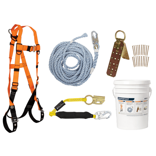 Roofer's Kit with Hinged Reusable Anchor and Manual Rope Adjuster - 8593C