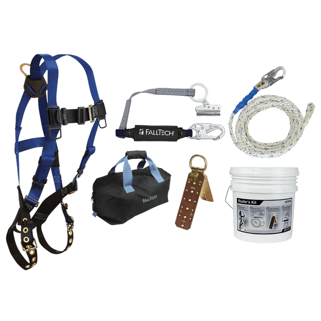 Roofer's Kit with Hinged Reusable Anchor, Trailing Rope Adjuster and Large Bag