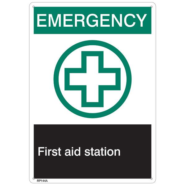 ANSI Z535 Rigid Plastic "Emergency First Aid…" Sign