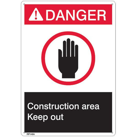 ANSI Z535 Rigid Plastic "Danger Construction Area" Sign