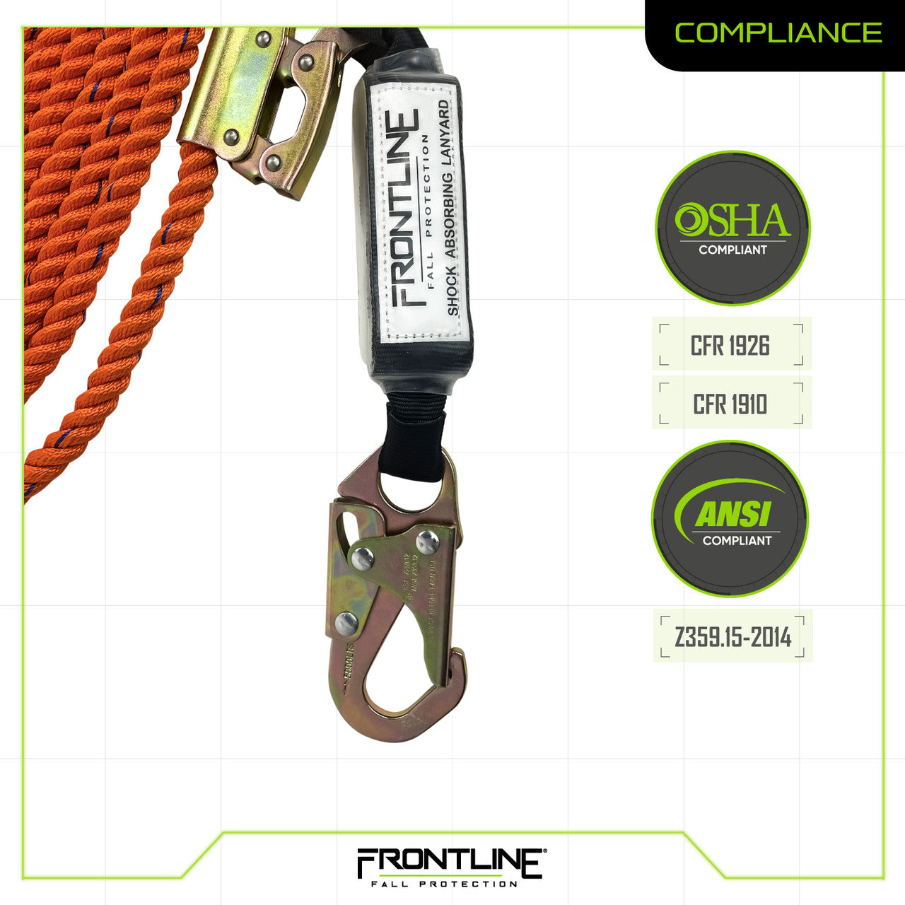 Premium Vertical Lifeline with Openable Rope Grab and Shock Pack