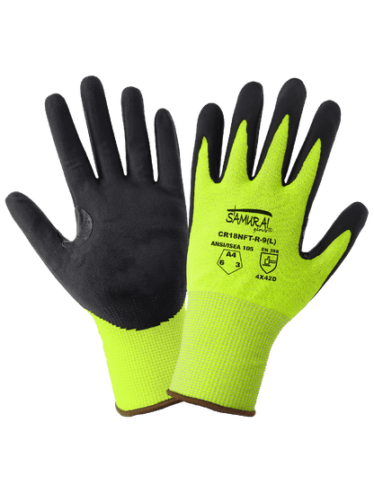 Samurai Glove® High-Visibility Cut, Abrasion, and Puncture Resistant Nitrile-Coated Tuffalene® UHMWPE Gloves with Reinforced Thumb Crotch - CR18NFT-R