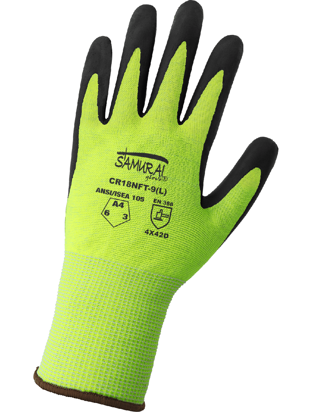 Samurai Glove® FDA and Anti-Static/Electrostatic Compliant Nitrile-Coated High-Visibility Tuffalene® Gloves with Cut, Abrasion, and Puncture Resistance - CR18NFT